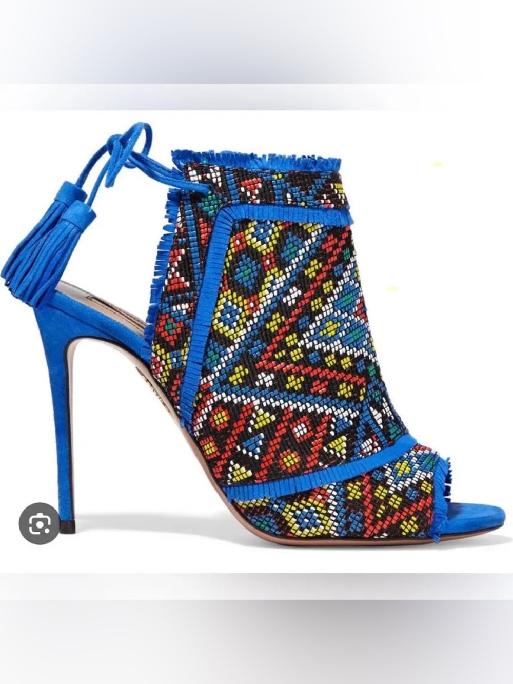 Aquazzura Shoes | Aquazzura Colorado Embroidered Multicolor Blue Suede Peep Toe